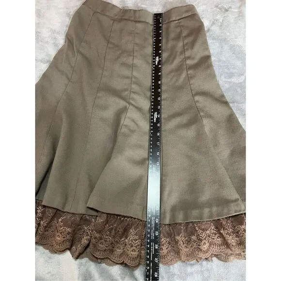 Ann Taylor LOFT Skirt Womens Size 6 Brown Flared Trumper Wool Lace Hem Lined - Picture 6 of 7